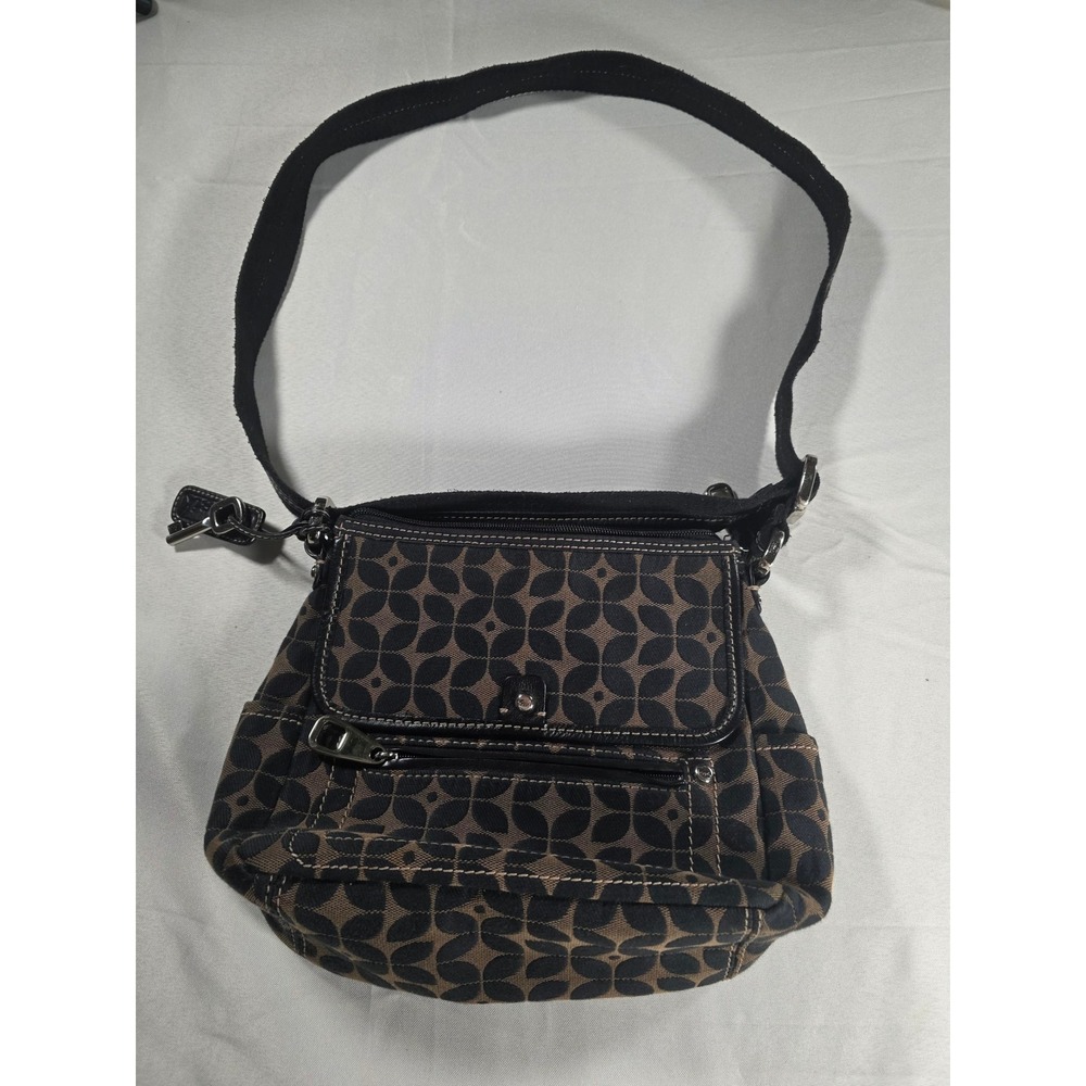 Fossil Signature Print Flap Shoulder Bag with Key Charm Brown Black - Picture 2 of 7